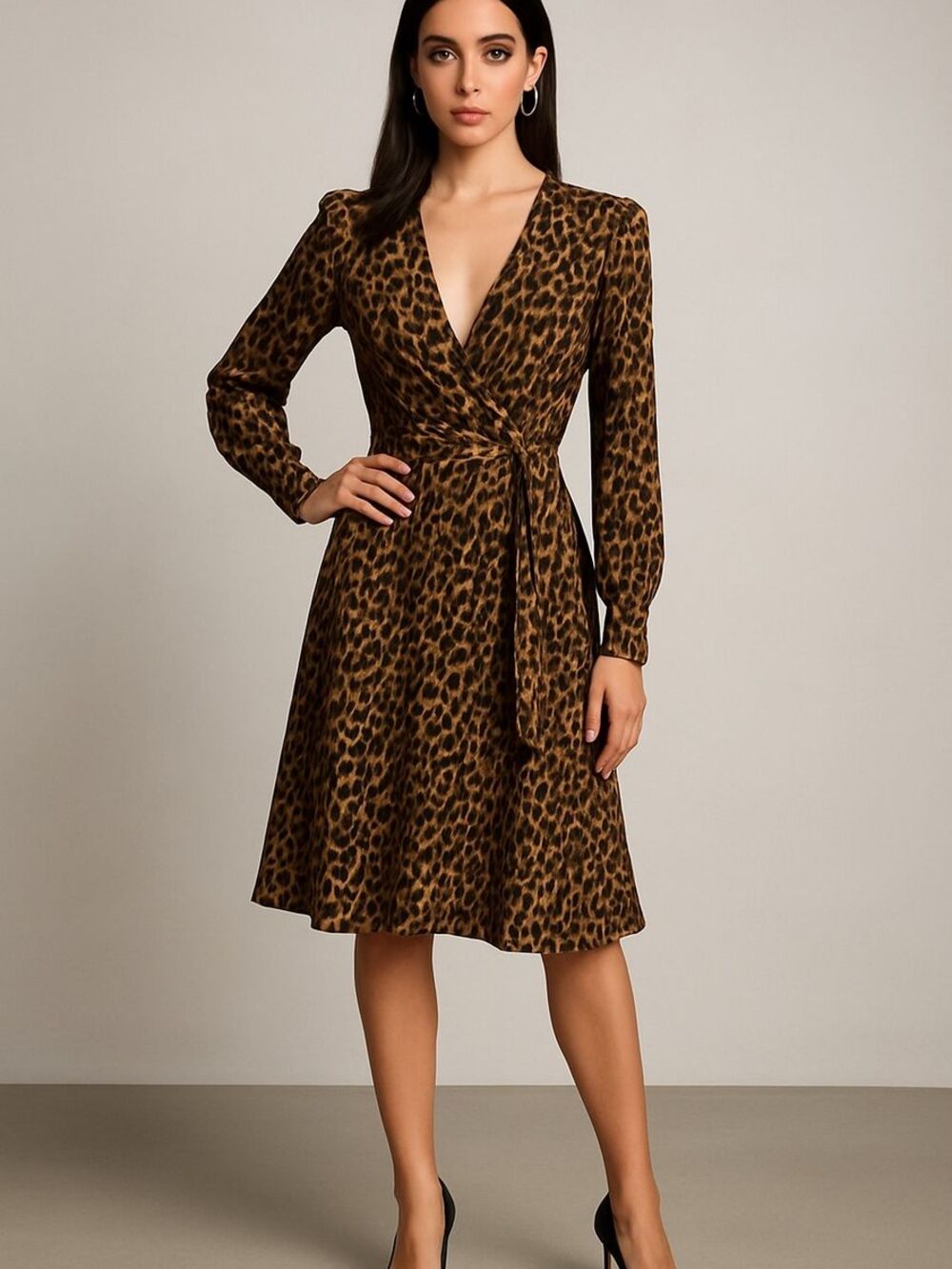 JAYGODFREY Leopard Print Wrap Cocktail/Party Dress